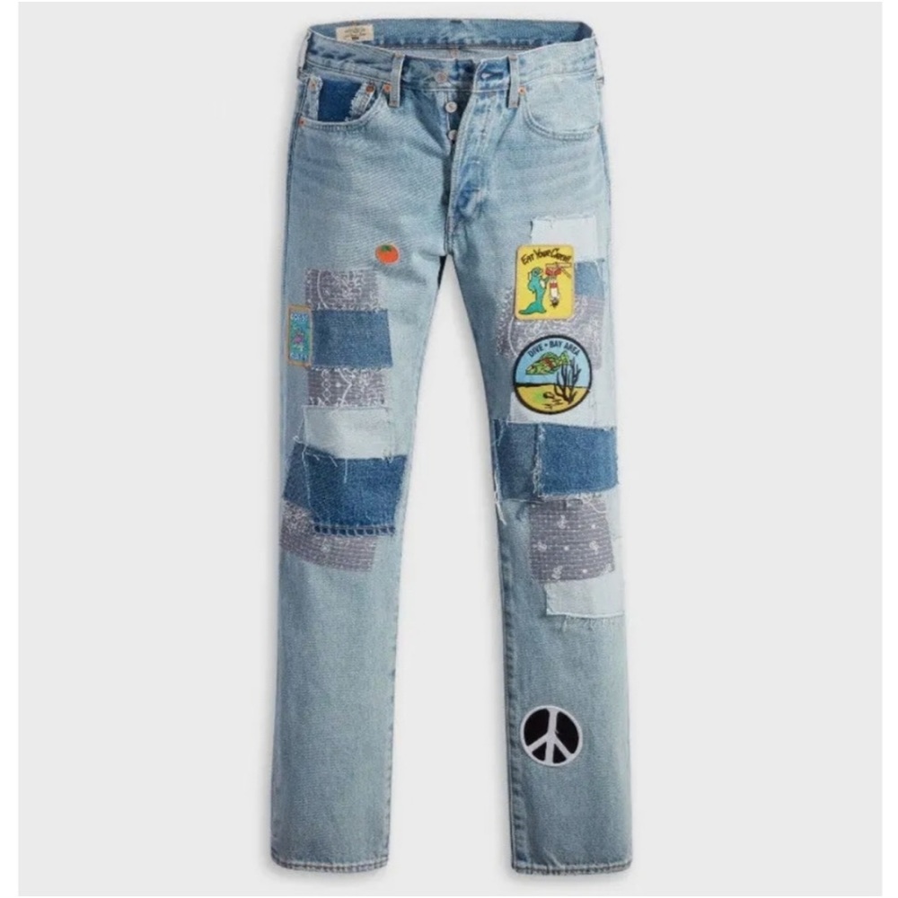 NWT Levi's 501  Surf Patchwork Denim Jeans